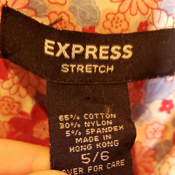 Express Womens Pink Floral Retro Long Sleeve Snap Down Shirt 5-6 - Picture 5 of 6